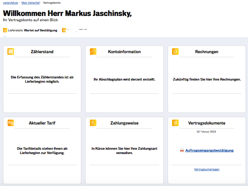 Screenshots meines Vertragskontos vom 06. April 2016